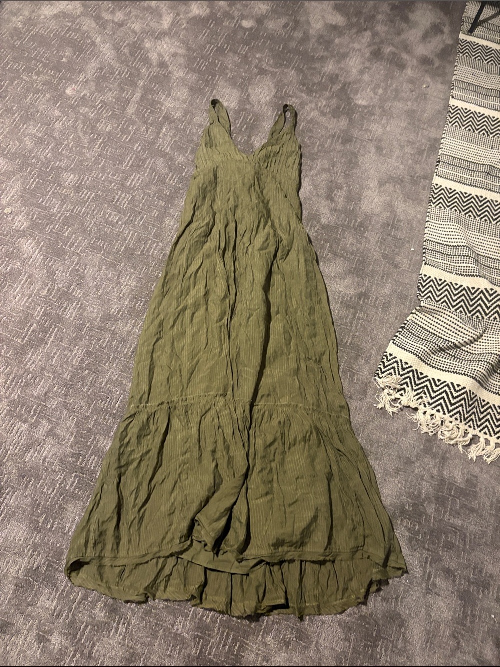 Free People Olive V-Neck Crinkle Maxi Dress